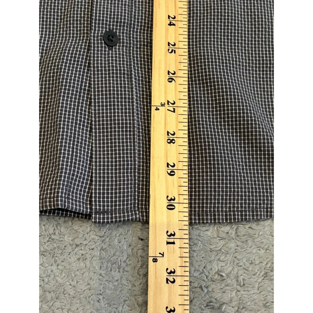 North Face Button Up Shirt Mens L Gray Plaid Modal Polyester Blend Short Sleeve